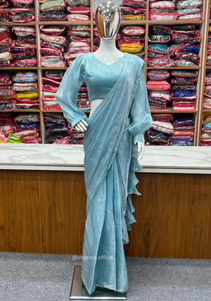 Ready To Wear Sky Colour Jimmy Choo Saree - Orgenza Store
