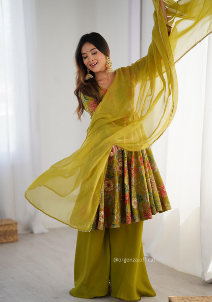 Roman Silk Chanderi Fabric Kediya Kurta With Palazzo Set - Orgenza Store