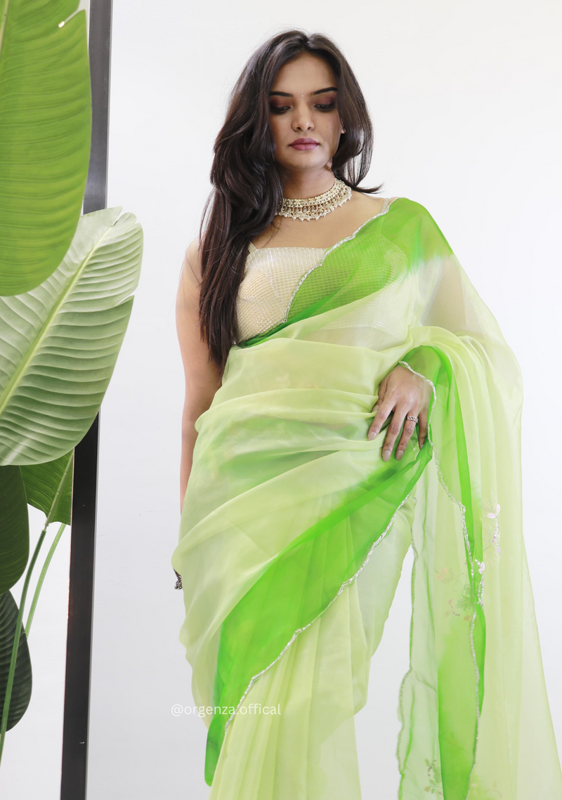 Green Colour Organza Silk Saree