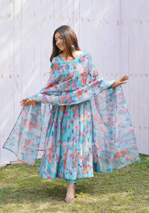 Pure Tabby Silk Organza Silk Anarkali Kurtis - Orgenza Store