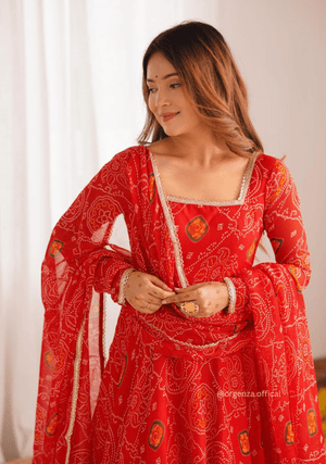 Pure Chiffon Bandhej Gown - Orgenza Store - digisoch