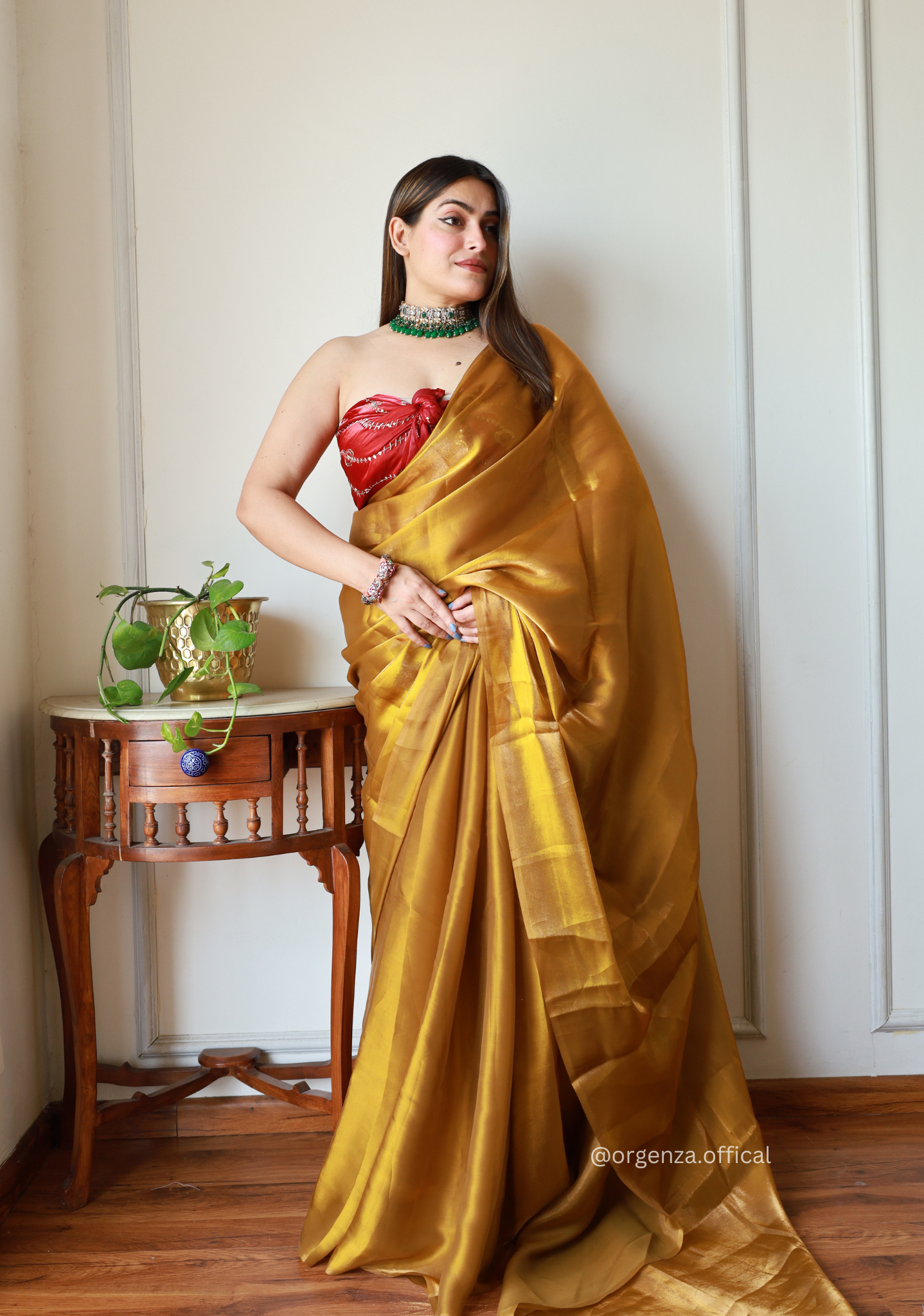 Plain Golden Colour Jimmy Choo Saree