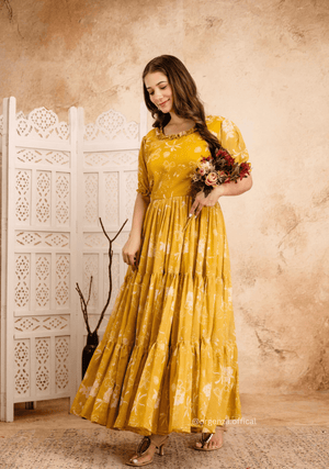 Yellow Colour Georgette Digital Print Maxi - Orgenza Store - digisoch