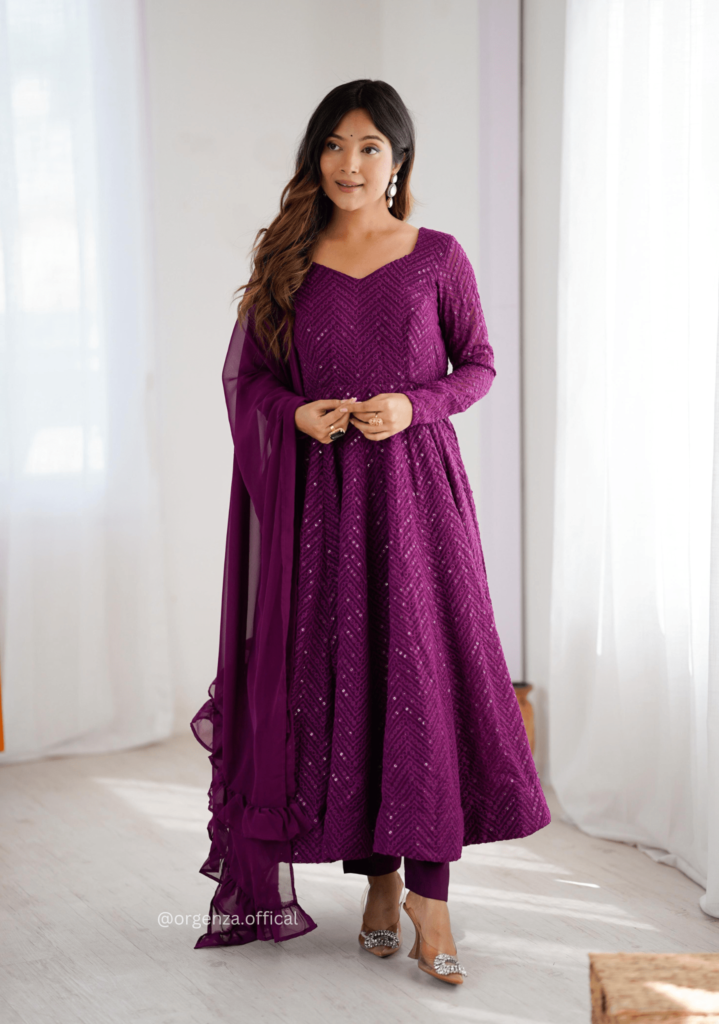 Georgette Silk Lukhnowi Sequence Work Anarkali - Orgenza Store - digisoch