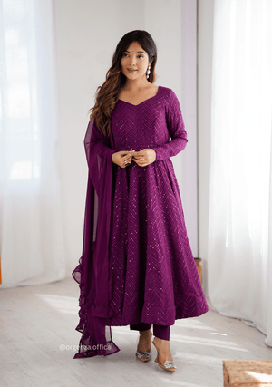 Georgette Silk Lukhnowi Sequence Work Anarkali - Orgenza Store - digisoch