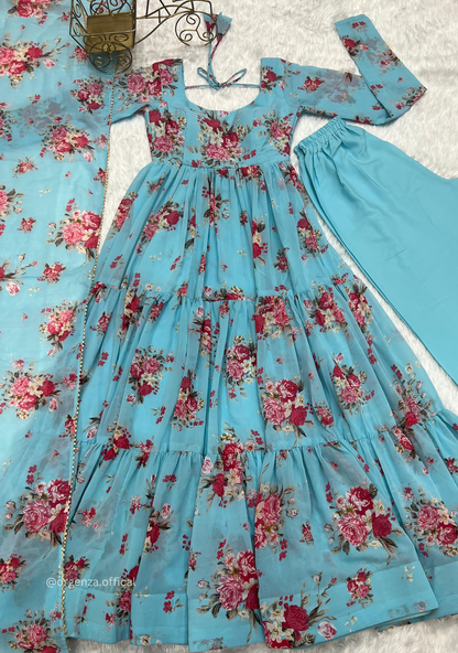 Pure Georgette Silk Floral Print Kurtis With Dupatta Set - Orgenza Store