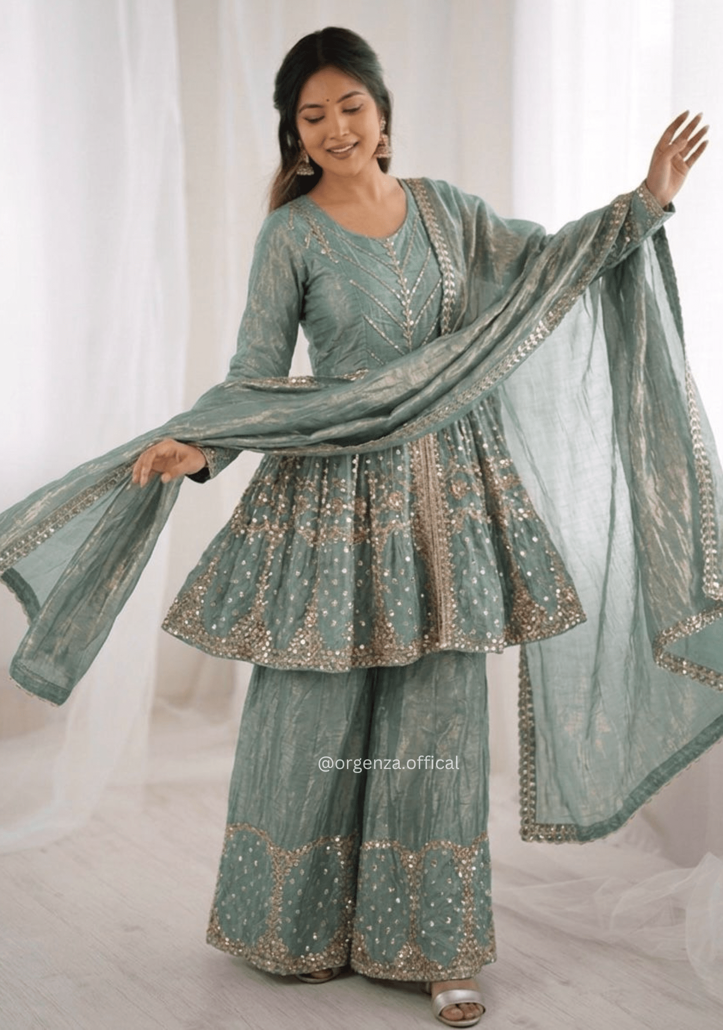 Fendy Silk Embroidered Palazzo Suit Set with Dupatta - Orgenza Store