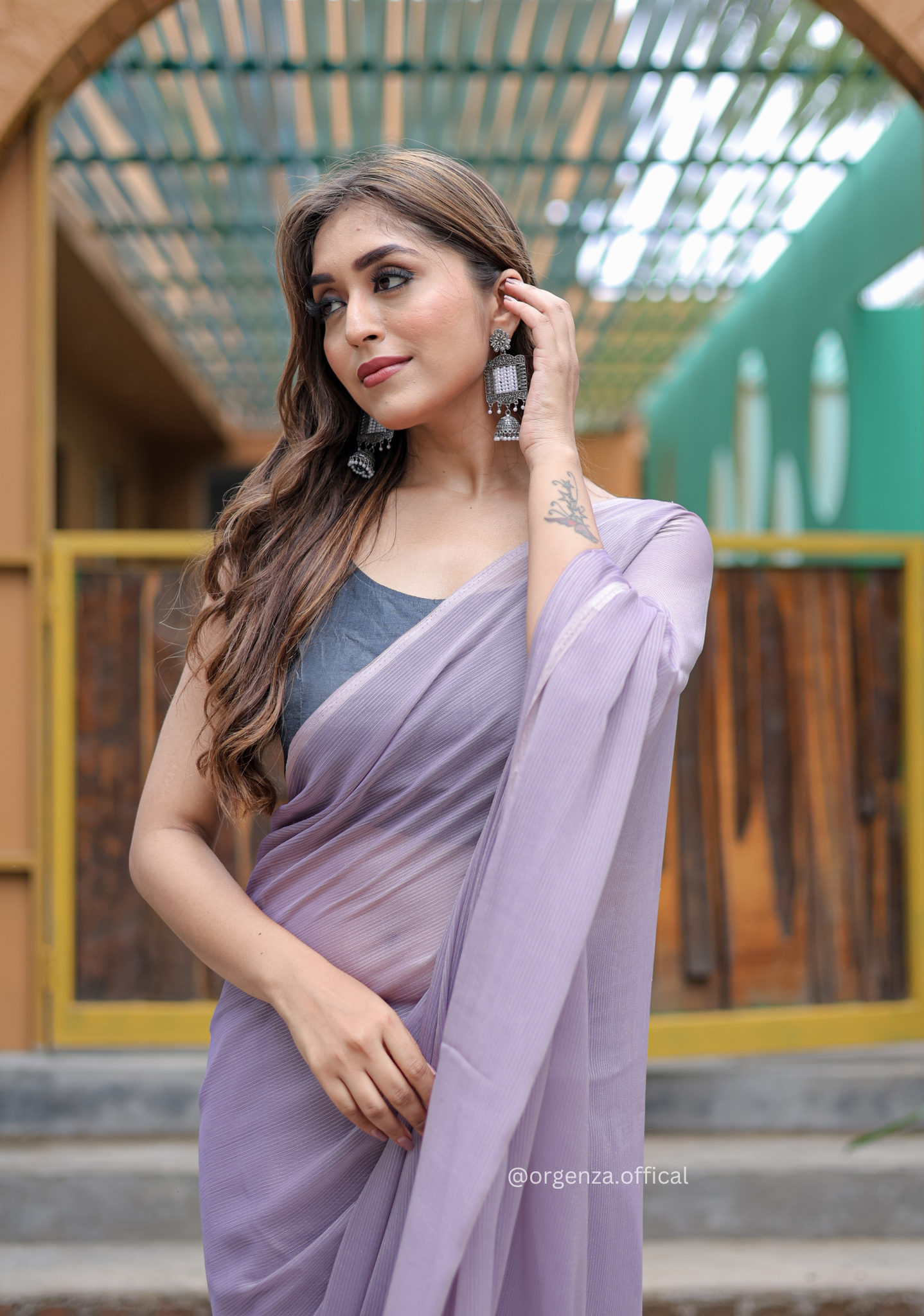 Plain Purple Colour Lining Sitara Georgette Saree - Orgenza Store