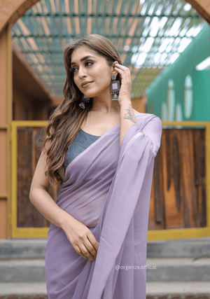 Plain Purple Colour Lining Sitara Georgette Saree - Orgenza Store - digisoch