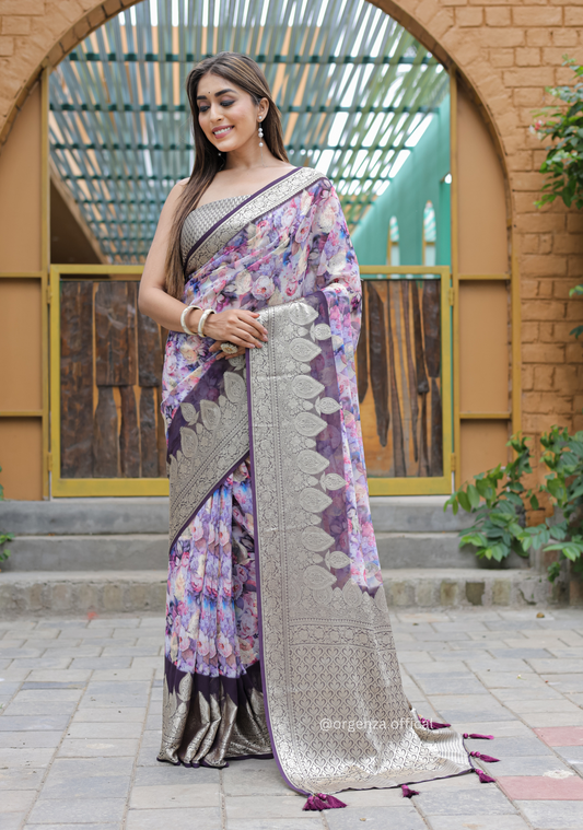 Purple Georgette Saree With Viscose Border - Orgenza Store