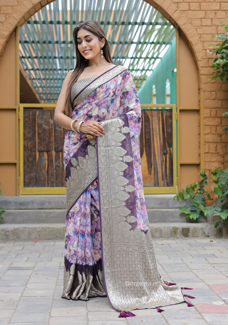 Purple Georgette Saree With Viscose Border