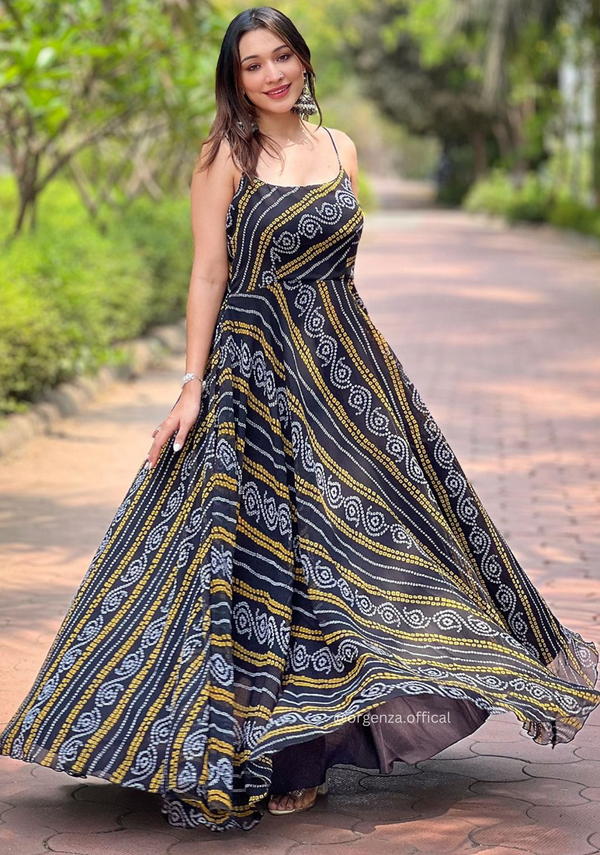 Georgette Bandhej Print Gown