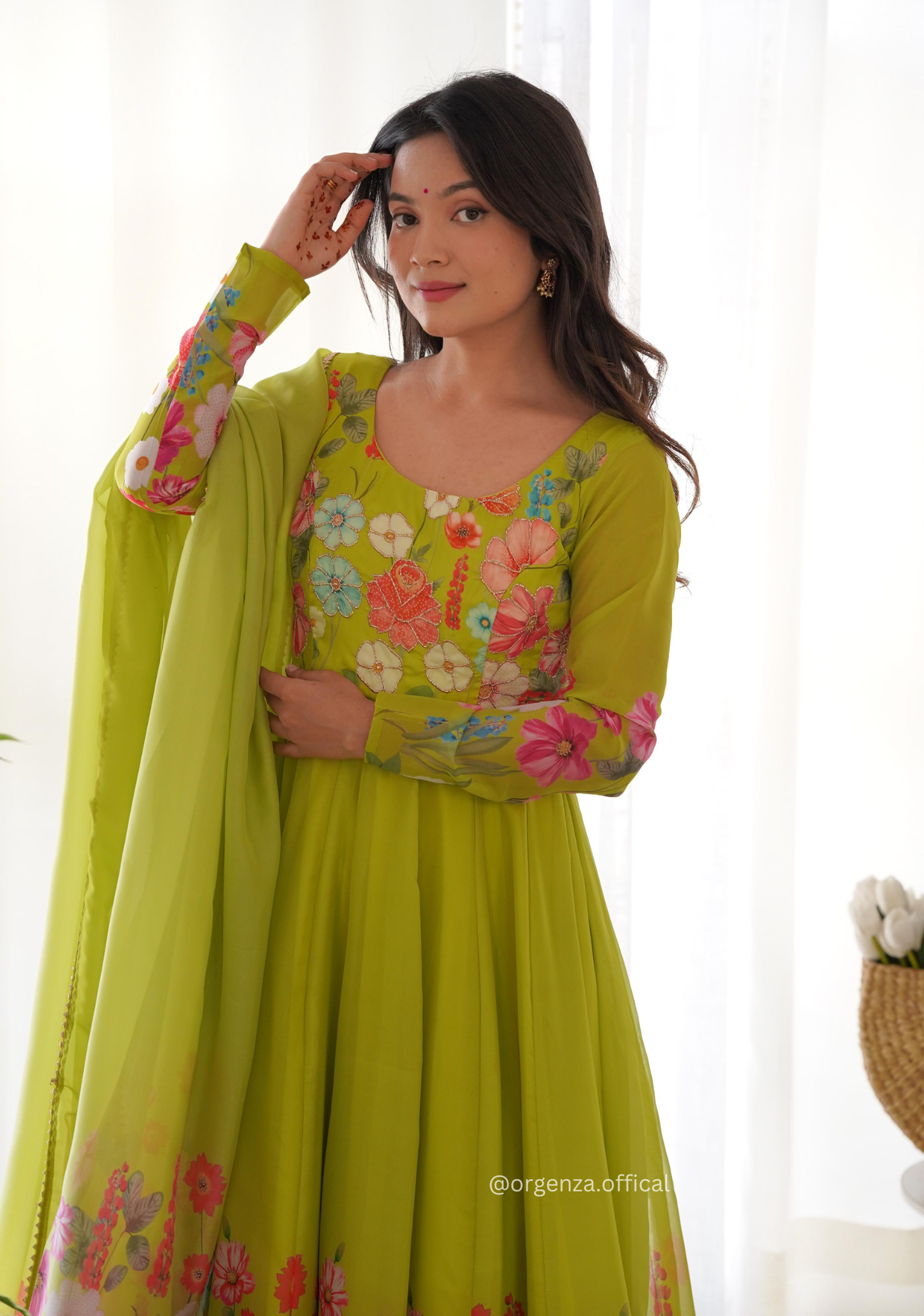 Floral Organza Anarkali With Dupatta And Pant - Orgenza Store