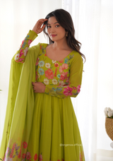 Floral Organza Anarkali With Dupatta And Pant