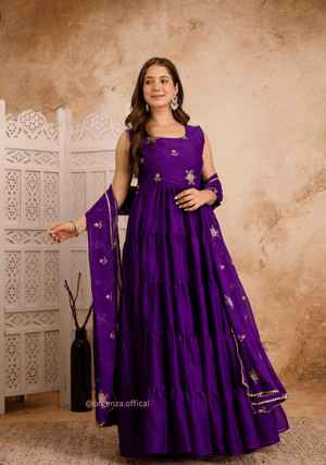 Purple Colour Star Georgette Fabric Ruffle Anarkali Kurti - Orgenza Store - digisoch