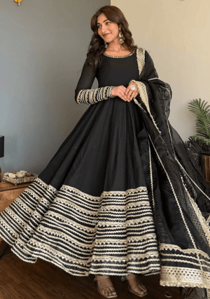 Black Embroidered Anarkali Suit Set with Sequins & Thread Work - Orgenza Store - digisoch