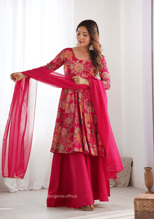 Roman Silk Chanderi Fabric Kediya Kurta With Palazzo Set - Orgenza Store - digisoch