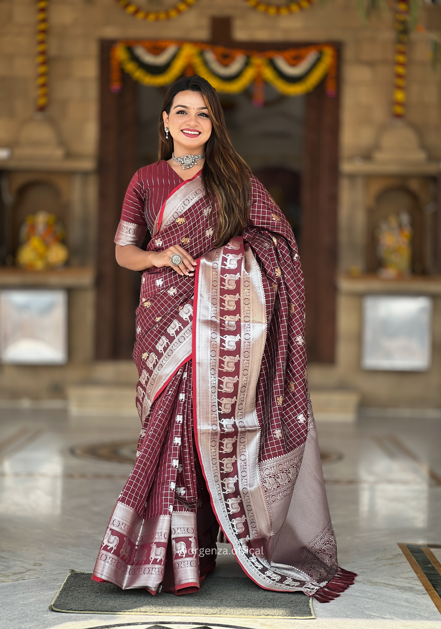 Brown Colour Silk Saree With Gold And Silver Zari - Orgenza Store