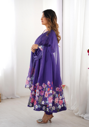 Floral Organza Anarkali With Dupatta And Pant - Orgenza Store