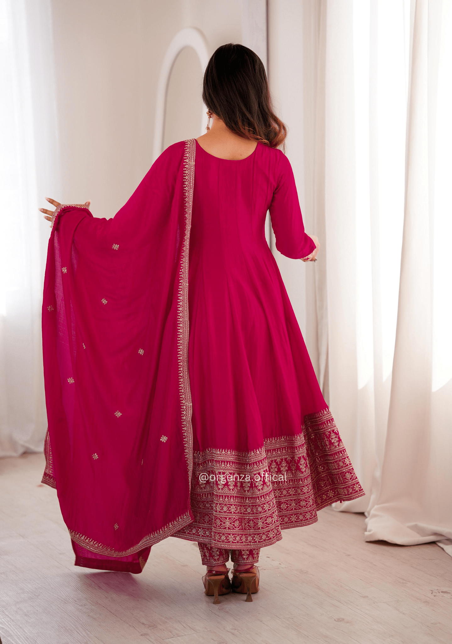 Pure Blooming Vichitra Silk Anarkali Gown Set with Dupatta & Pant - Orgenza Store - digisoch