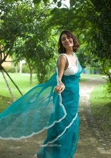 C Green Colour Organza Saree With Hand Work