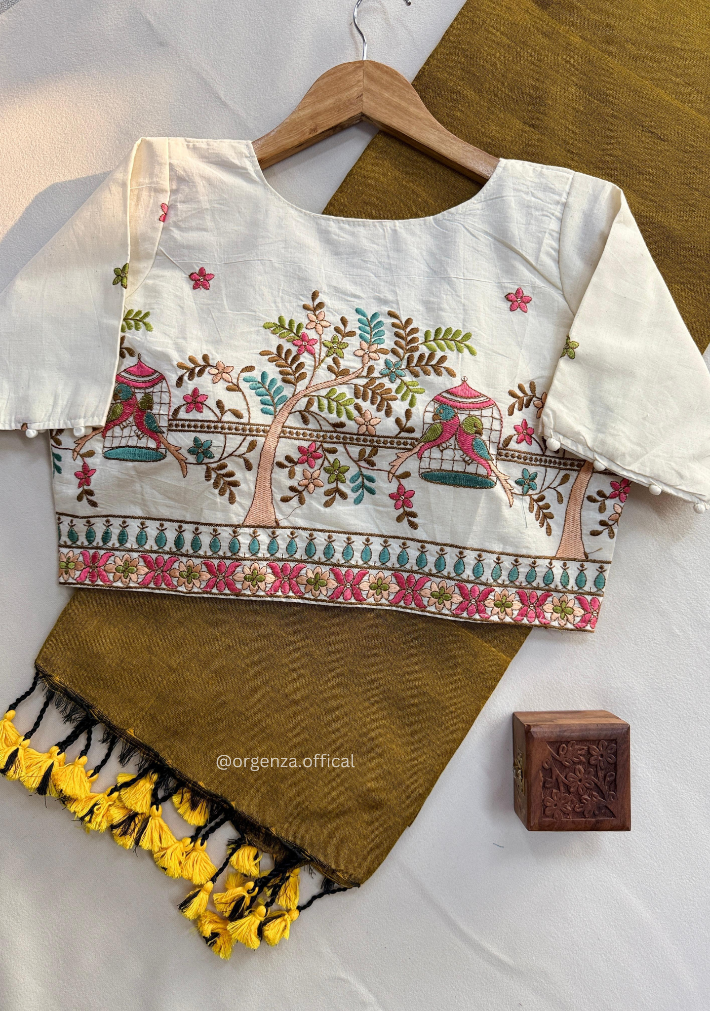 Mustered Yellow Handloom Cotton Saree With Tassels