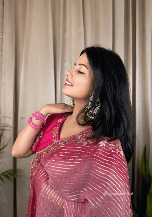 Pink Georgette Saree With Silver Weaving Lining - Orgenza Store - digisoch