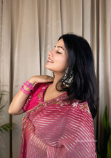 Pink Georgette Saree With Silver Weaving Lining