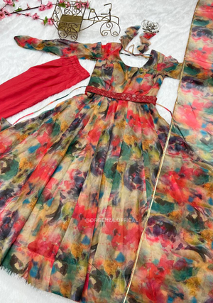 Pure Tabby Organza Silk Floral Anarkali Kurtis - Orgenza Store - digisoch