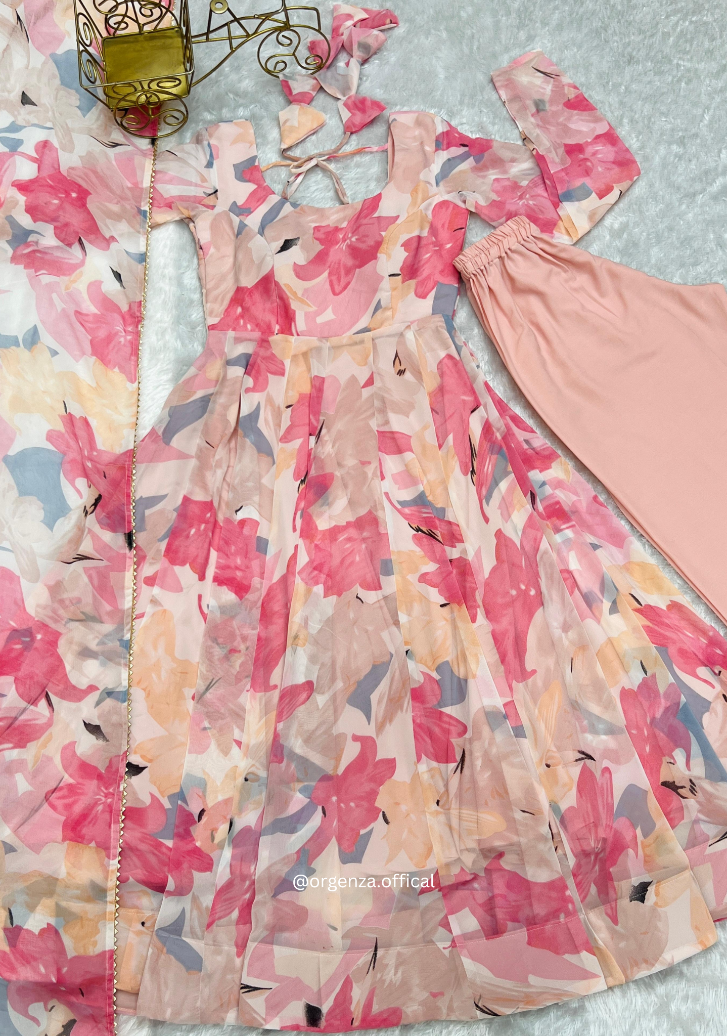 Peach flower Anarkali Kurtis With Dupatta Set - Orgenza Store