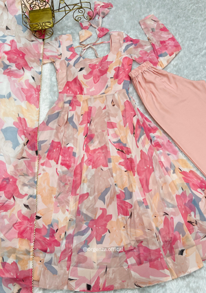 Peach flower Anarkali Kurtis With Dupatta Set - Orgenza Store