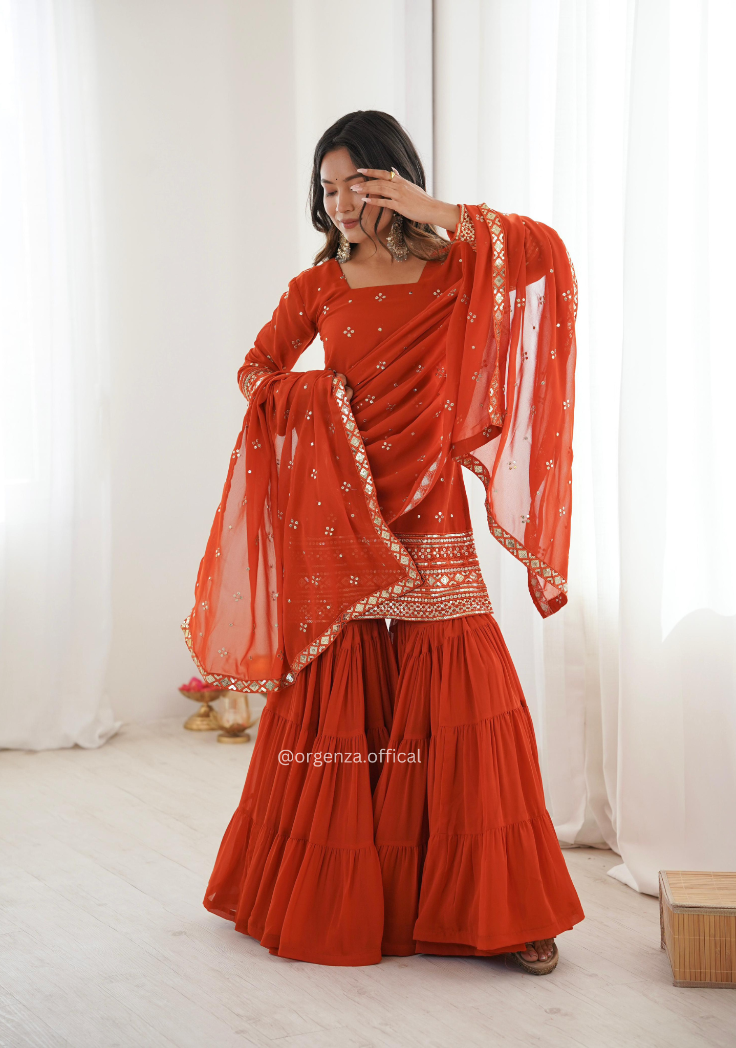 Women’s Pure Heavy Georgette Embroidery Ruffle Sharara Suit Set