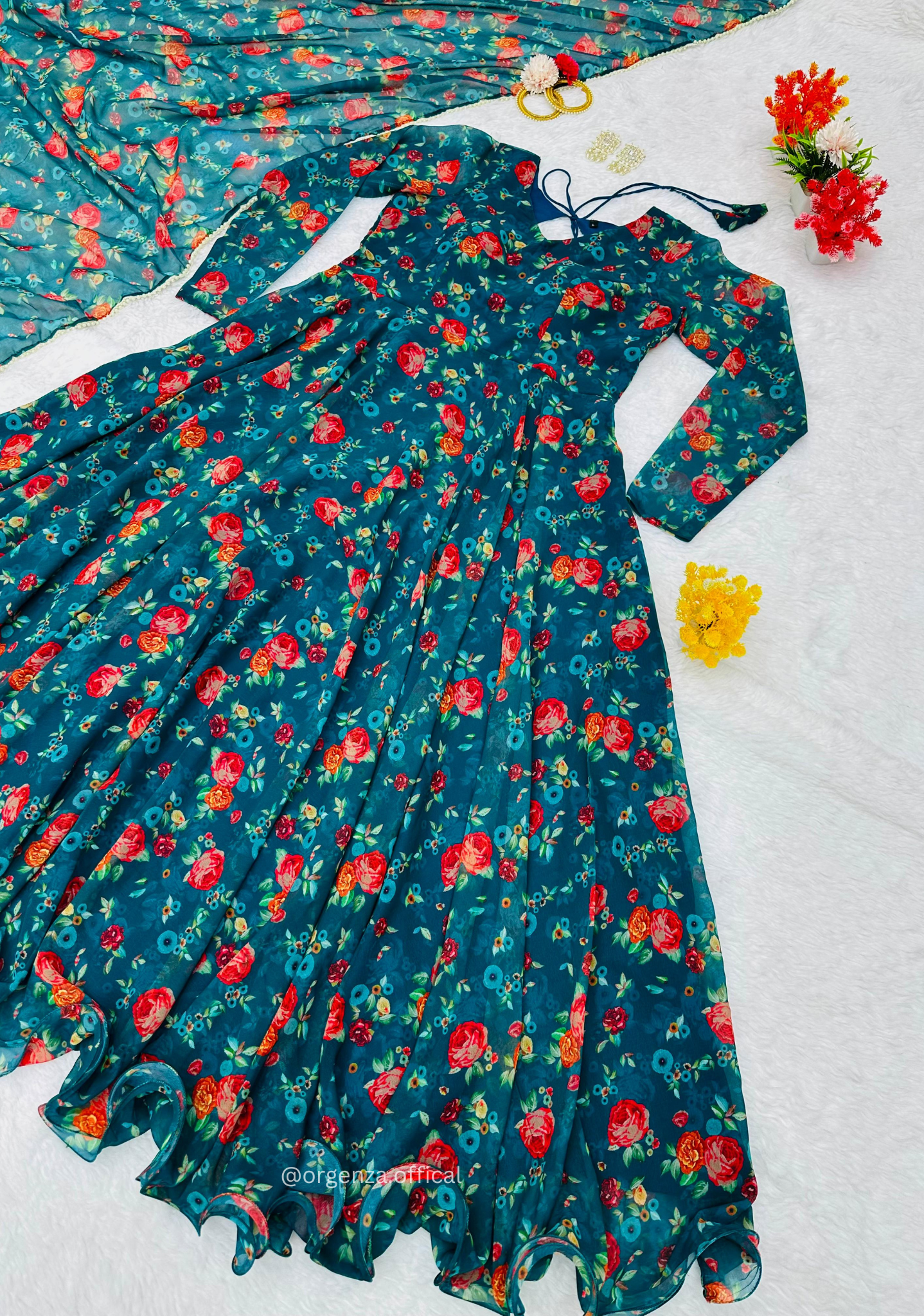 Floral Anarkali Gown Dress - Orgenza Store
