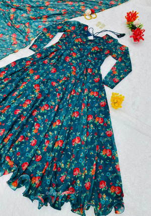 Floral Anarkali Gown Dress - Orgenza Store