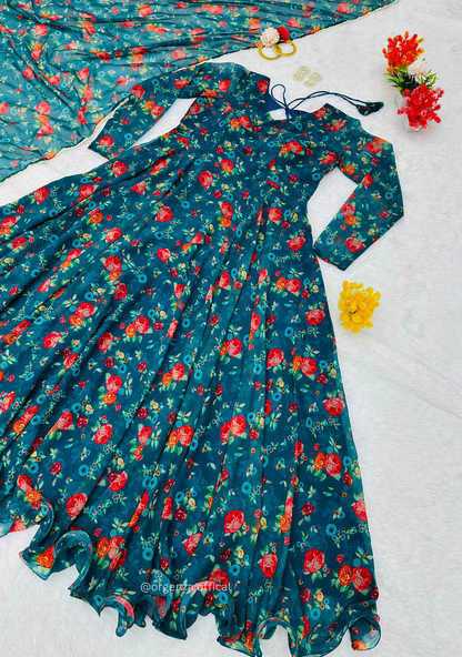 Floral Anarkali Gown Dress - Orgenza Store