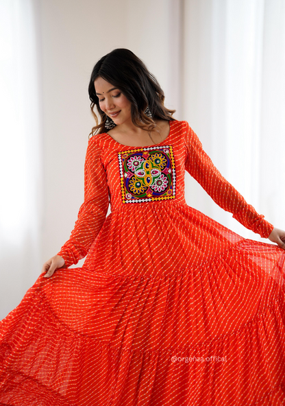 Georgette Laheriya Print Ruffle Anarkali