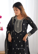 Chinon Silk Fabric Straight Fit Kurta With Dupatta Set