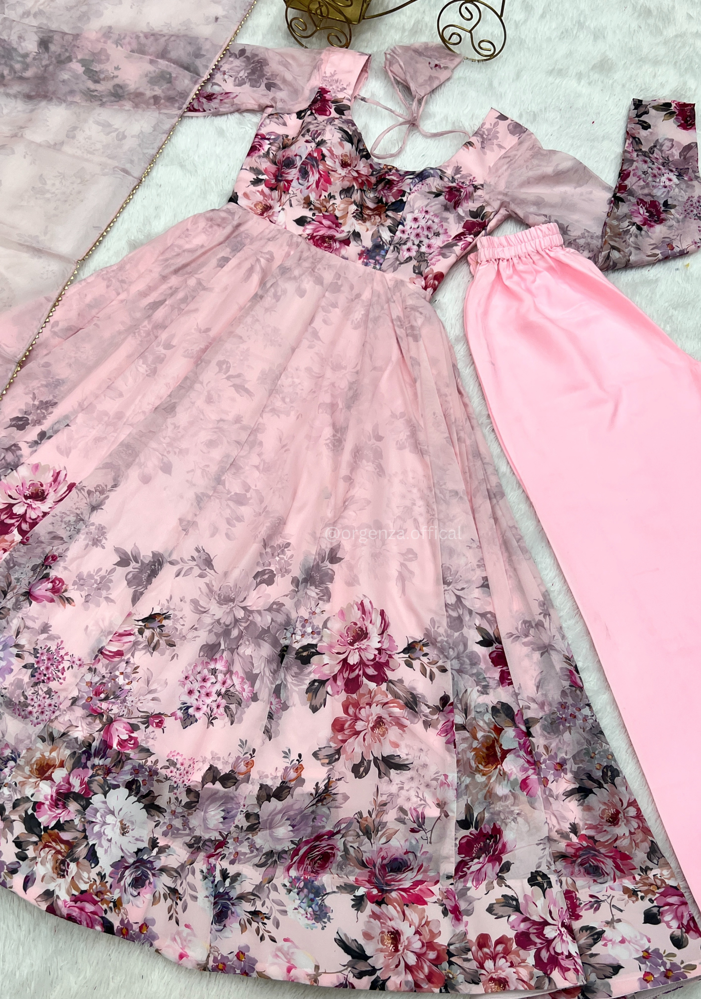 Baby Pink Anarkali With Floral Printed - Orgenza Store