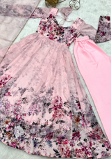 Baby Pink Anarkali With Floral Printed