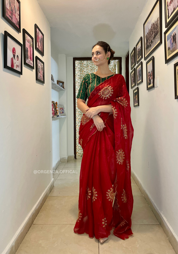 Pure Chiffon Zari Silk Saree With Embroidery Work