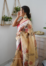 Multi Colour Organza Saree With Lucknowi Thread