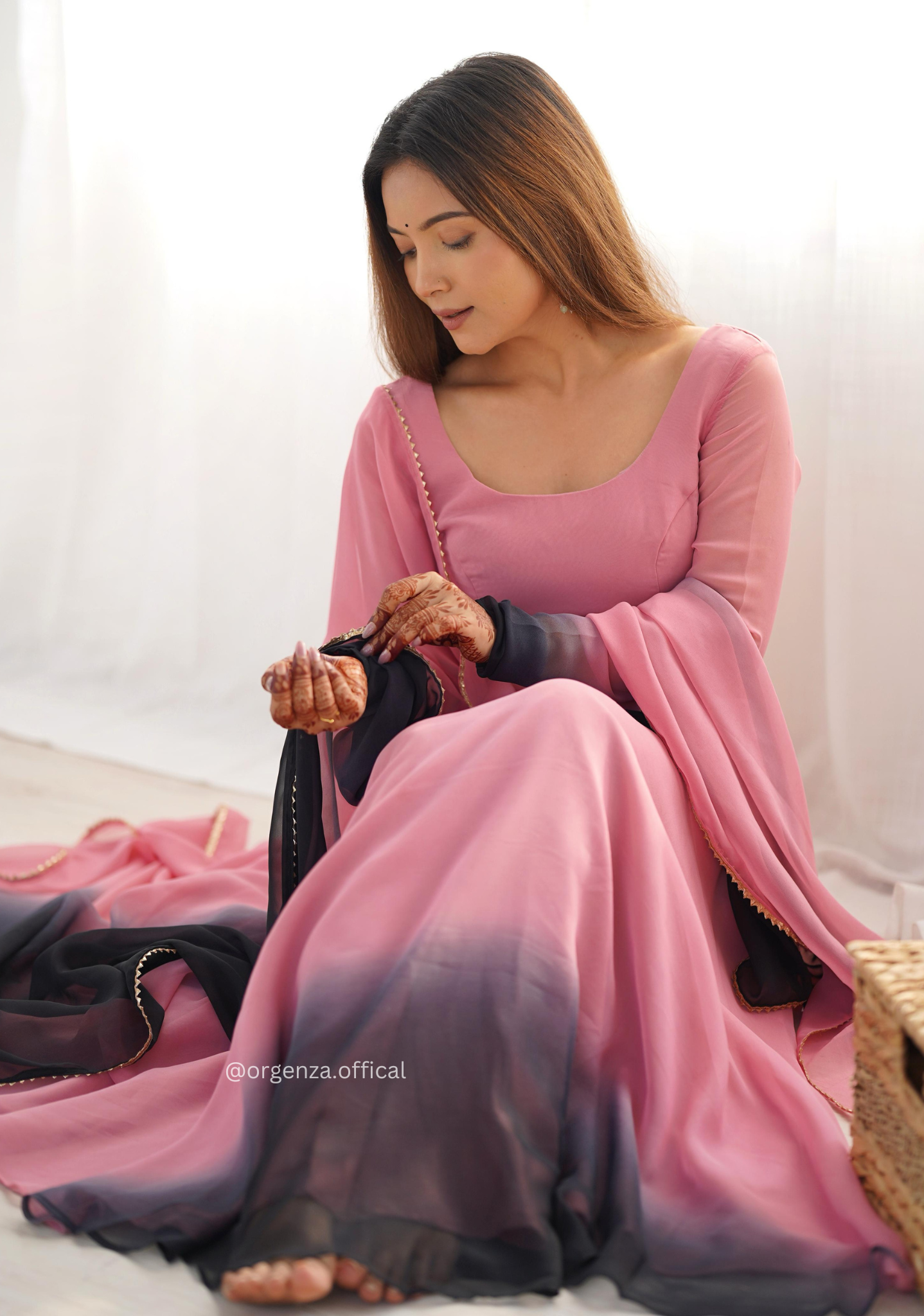 Georgette Plain Anarkali With Dupatta And Pant - Orgenza Store