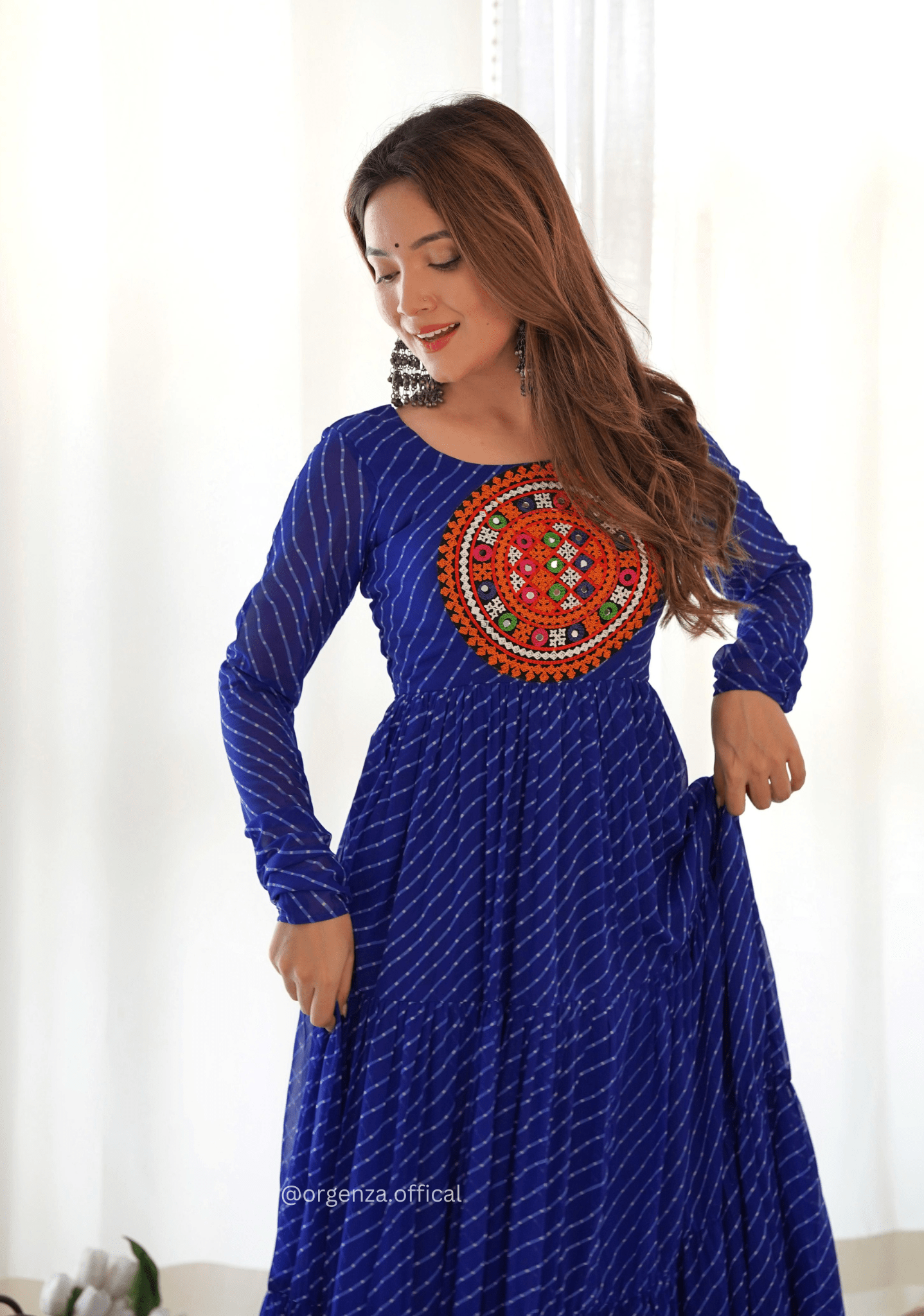 Georgette Laheriya Print Ruffle Anarkali - Orgenza Store - digisoch