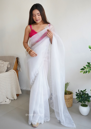 Light white Organza With Jardoshi And Khatli Work - Orgenza Store