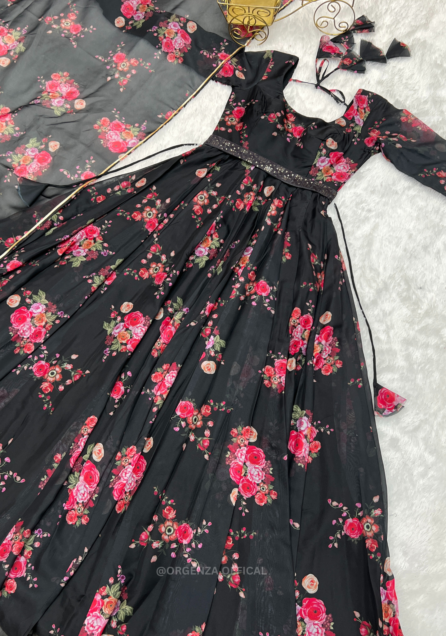 Pure Organza Silk Anarkali With Floral Print - Orgenza Store