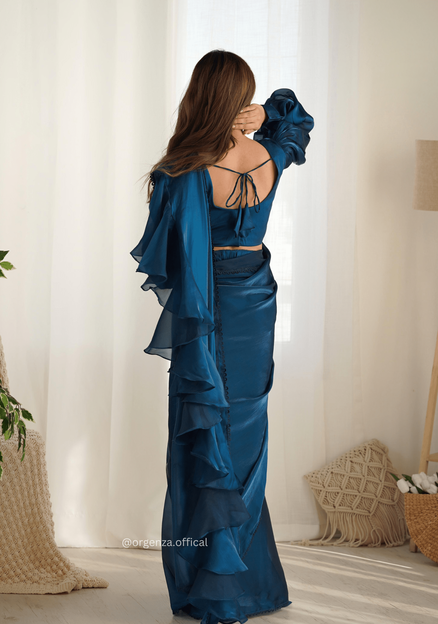 Long Sleeve Teal Cocktail Dress With Sleeves Teal Blue Dress With Organza Sleeves Long Sleeve Teal Cocktail Dress With Sleeves Teal Blue Dress With Organza Sleeves