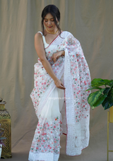 Pure Organza Silk Saree With Chikankari Work