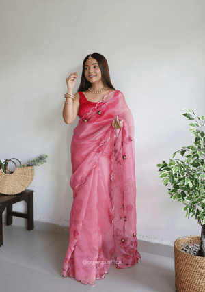 Pink Colour Organza Saree With Handwork - Orgenza Store - digisoch