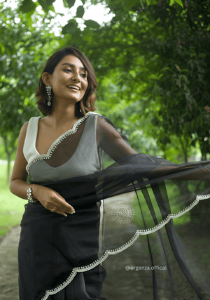 Black Colour Organza Saree With Hand Work - Orgenza Store - digisoch