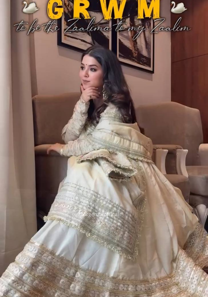 Designer Chinon Silk Embroidery Gown Set with Dupatta & Pant